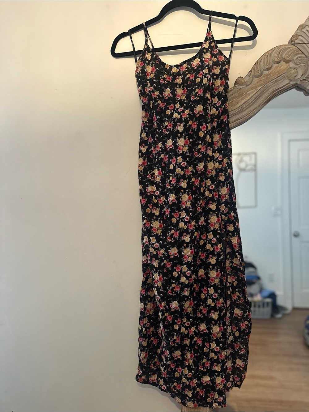 NWT Forever 21 Floral Black Dress with Slit and tie back